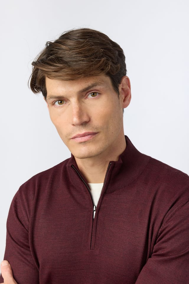 Melka Melka Men's Zip Neck Jumper in Burgundy - 3