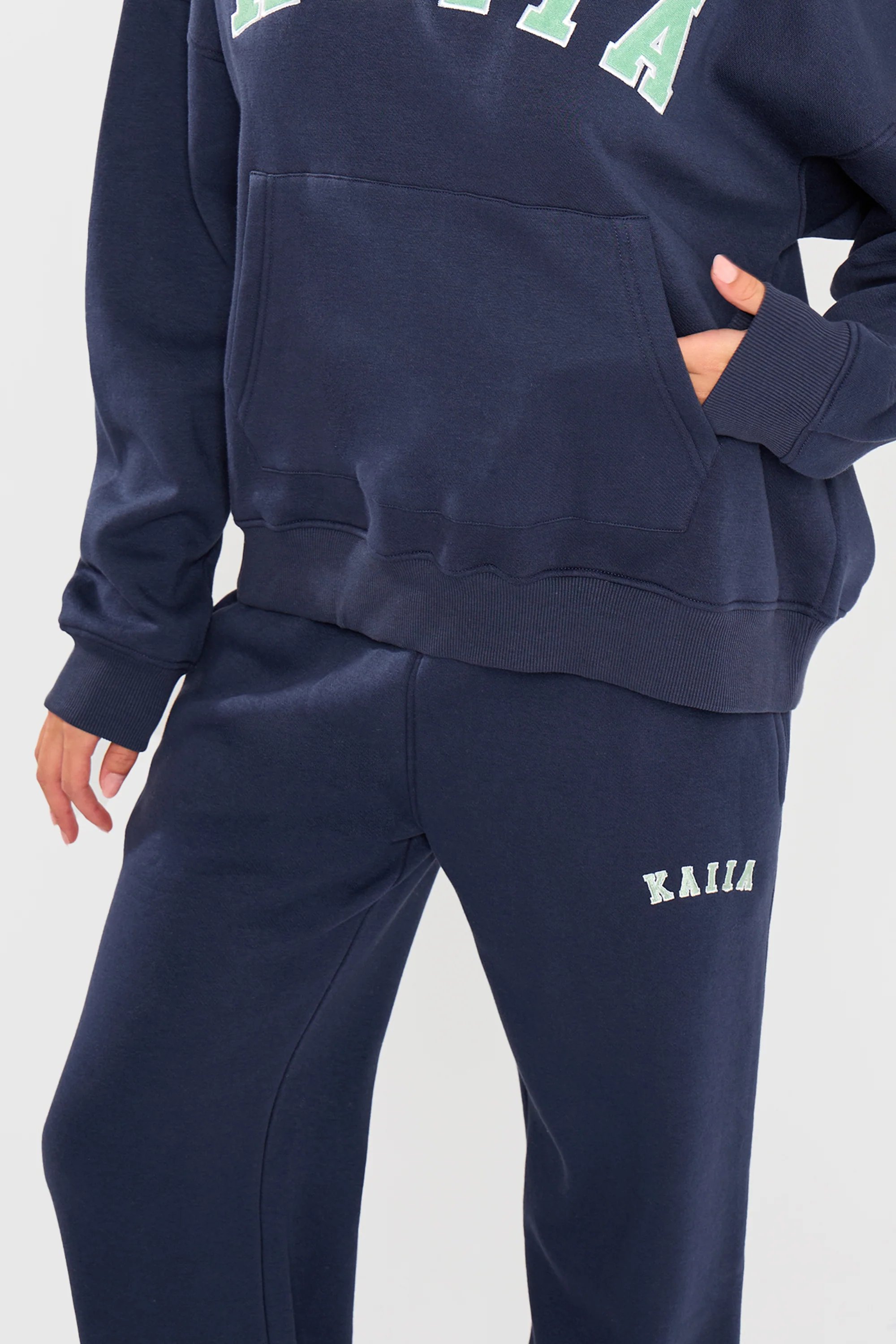 Kaiia Kaiia Slogan Wide Leg Joggers Navy & Jade Green - 3