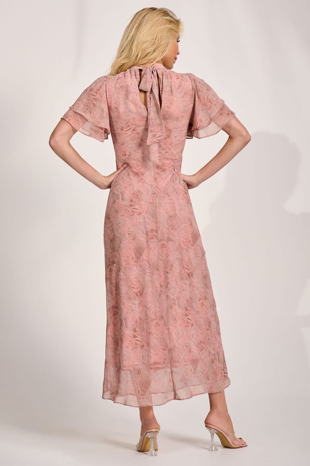 Jolie Moi Jolie Moi Women's High Neck Angel Sleeve Chiffon Maxi Dress in Pink - 2