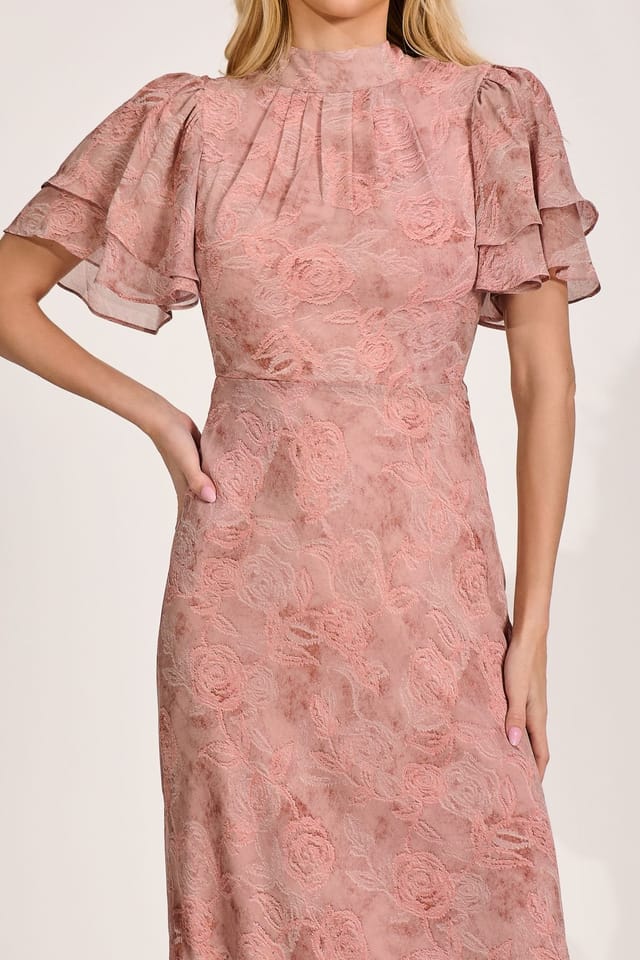 Jolie Moi Jolie Moi Women's High Neck Angel Sleeve Chiffon Maxi Dress in Pink - 3