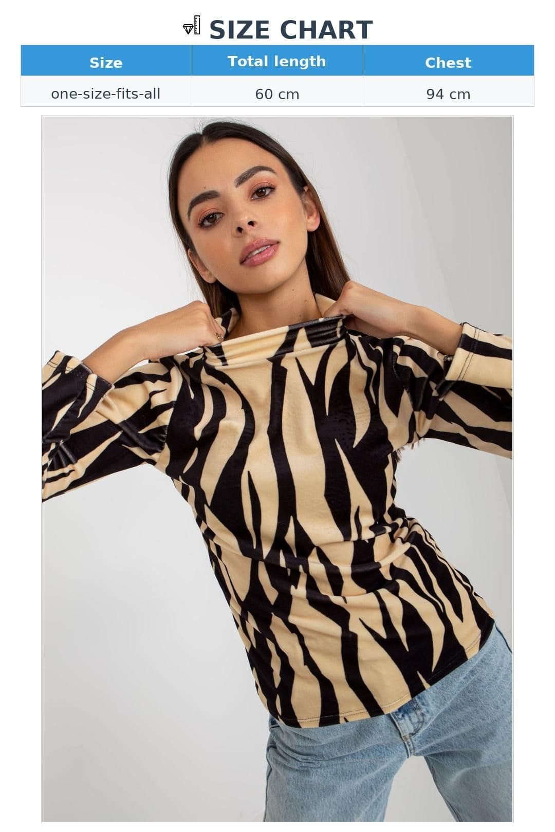 Love Lace Love Lace Women's Patterned Velour Stand Collar Long Sleeve Blouse in Beige - 4