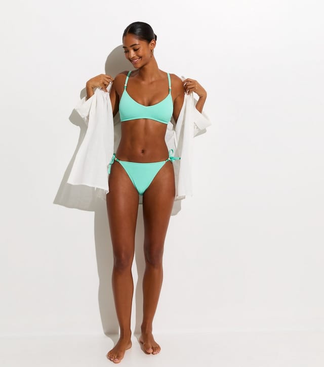 New Look Women's Turquoise Beaded Trim V-Neck Bikini Top New Look - 3
