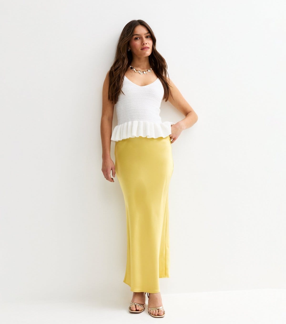 New Look Light Green Satin Petite Midi Skirt