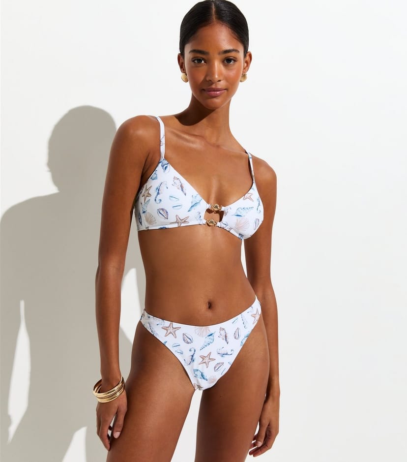 New Look Women's White Shell Pattern High Leg Hipster Bikini Bottoms New Look - 1