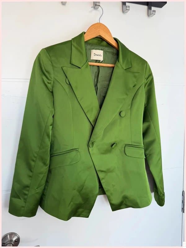 Dixie Dixie Green Satin Double Breasted Blazer