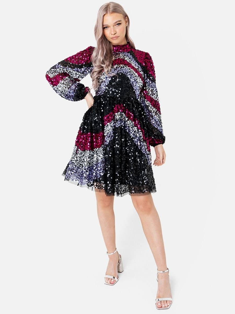 Maya Deluxe Maya Deluxe Women's Fully Embellished Chevron Keyhole Back Mini Dress