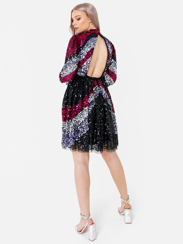 Maya Deluxe Maya Deluxe Women's Fully Embellished Chevron Keyhole Back Mini Dress - 2