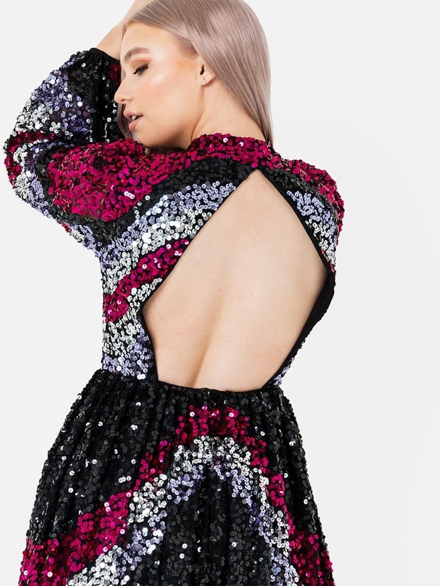 Maya Deluxe Maya Deluxe Women's Fully Embellished Chevron Keyhole Back Mini Dress - 4