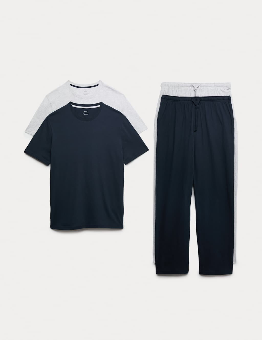 Marks & Spencer M&S 2 Pack Pure Cotton Pyjama Sets Navy Mix - 1