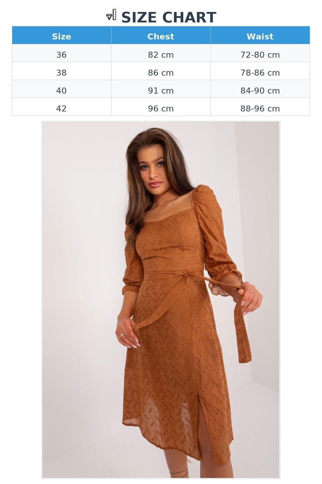 Love Lace Love Lace Women's Cotton Midi Summer Dress with Puff Sleeves in Brown - 4
