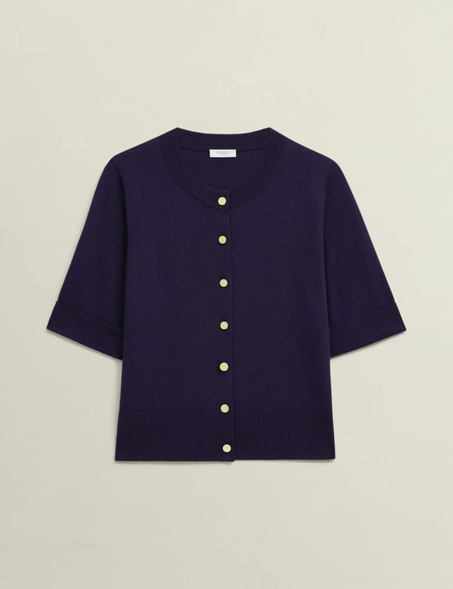 Hobbs London Hobbs London Women's Leanne Short Sleeve Knit Cardigan in Dark Navy - 2