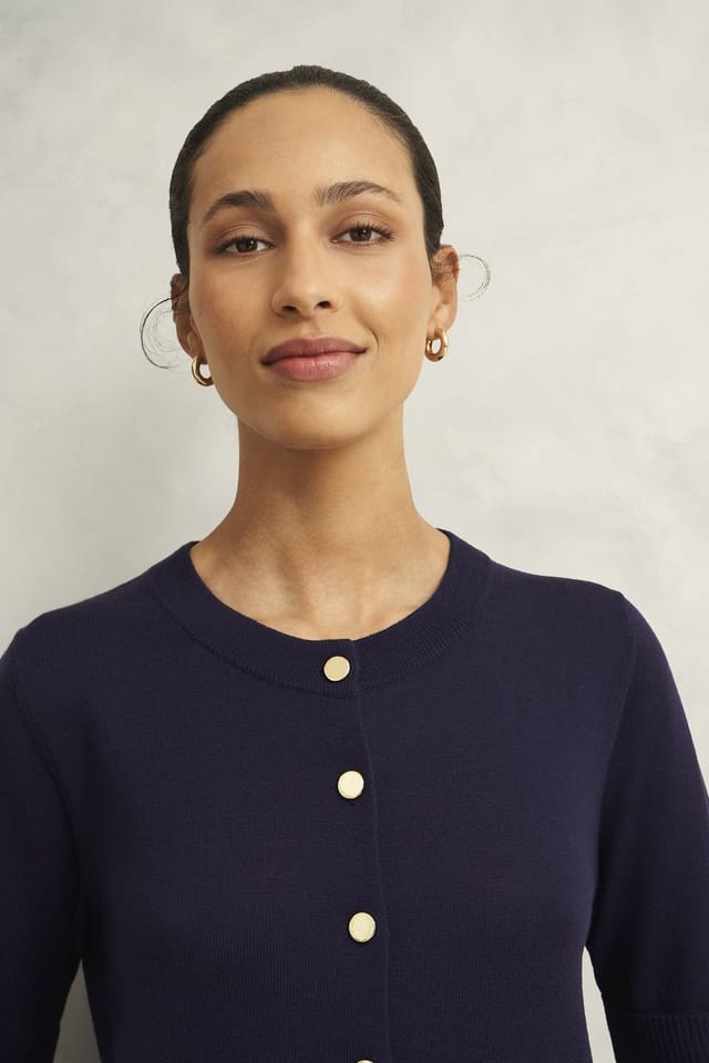 Hobbs London Hobbs London Women's Leanne Short Sleeve Knit Cardigan in Dark Navy - 3