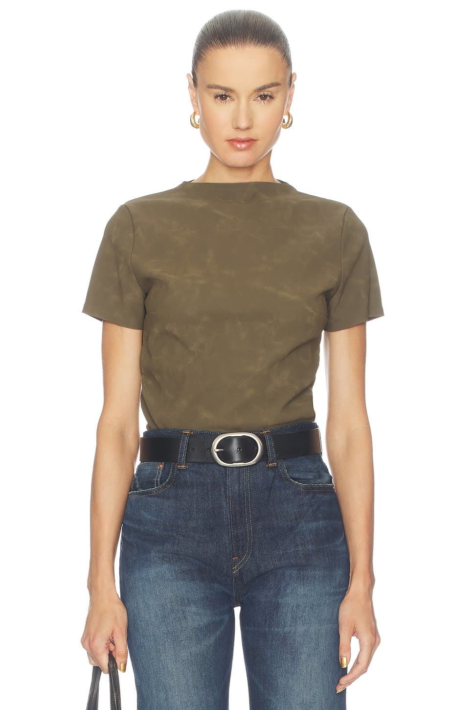 revolve Faux Suede Short Sleeve Ruched Top