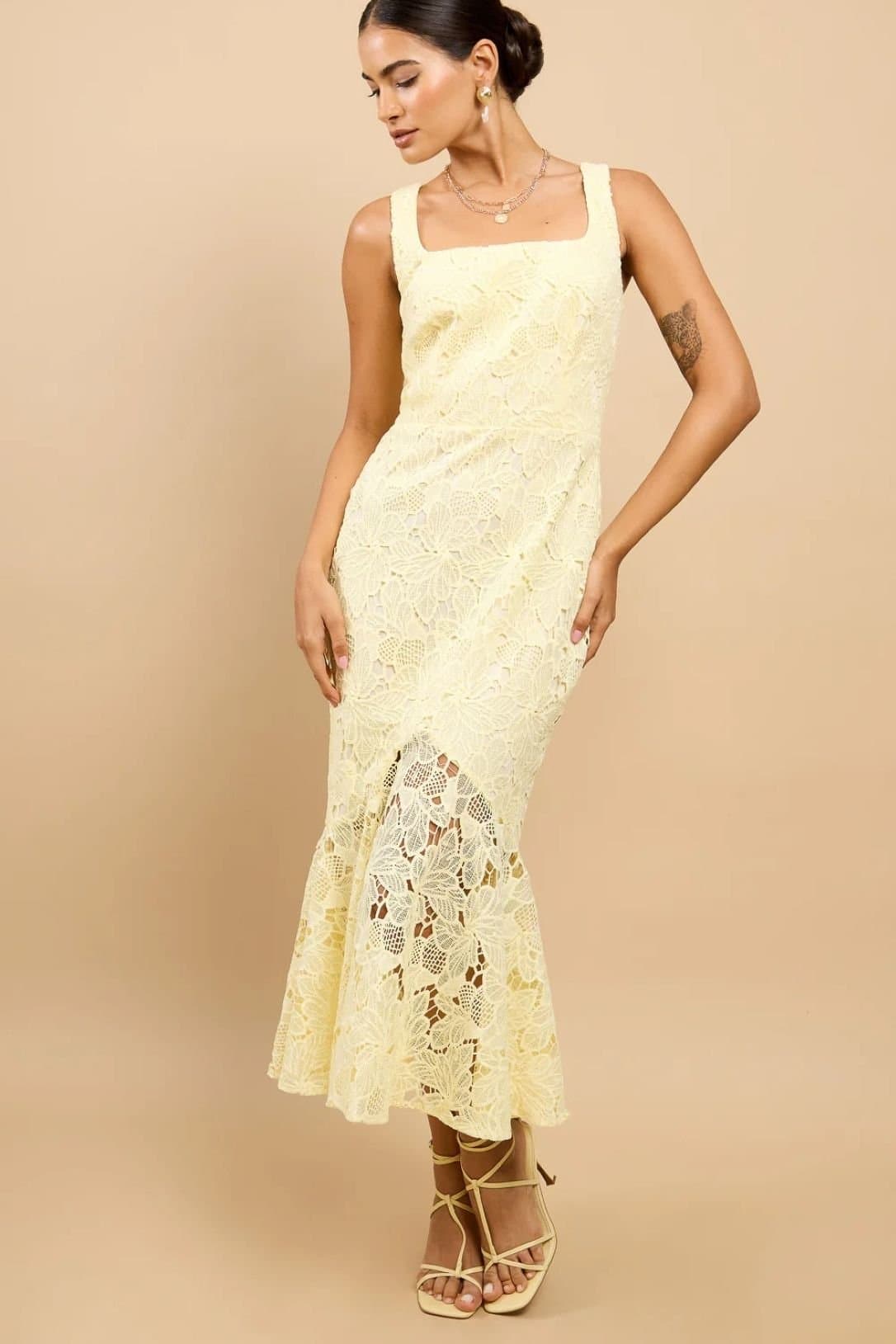 Little Mistress Little Mistress Lemon Crochet Midaxi Dress