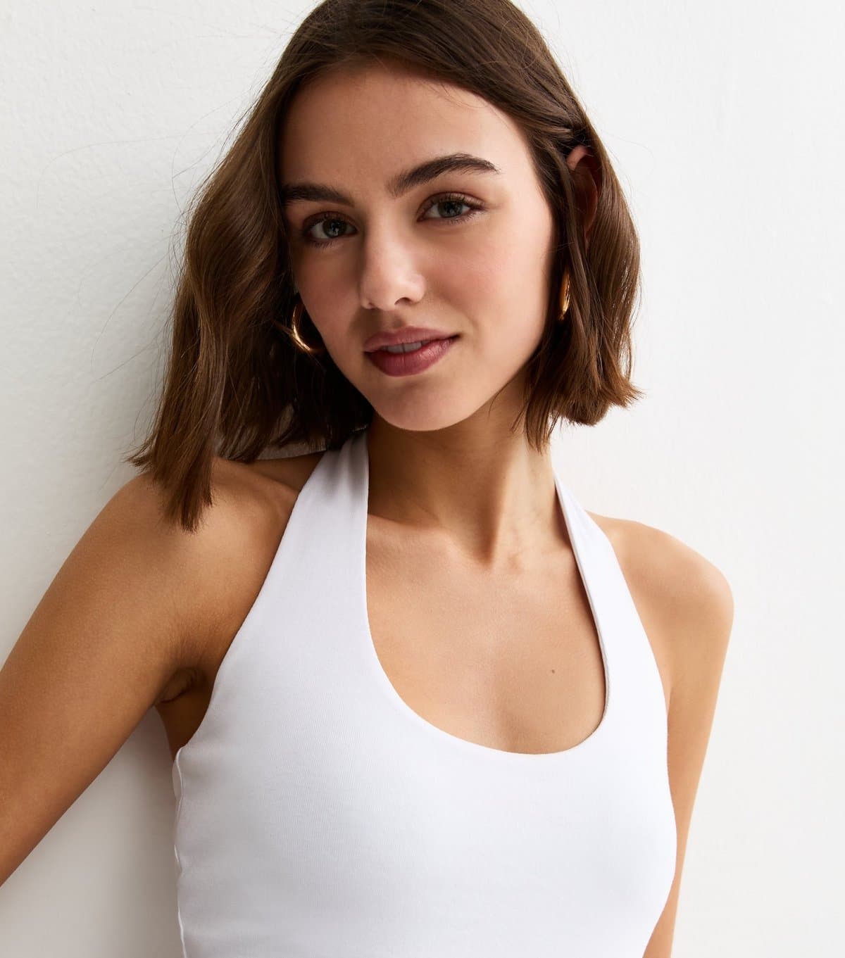 New Look Women's White Ribbed Halter Neck Vest Top New Look