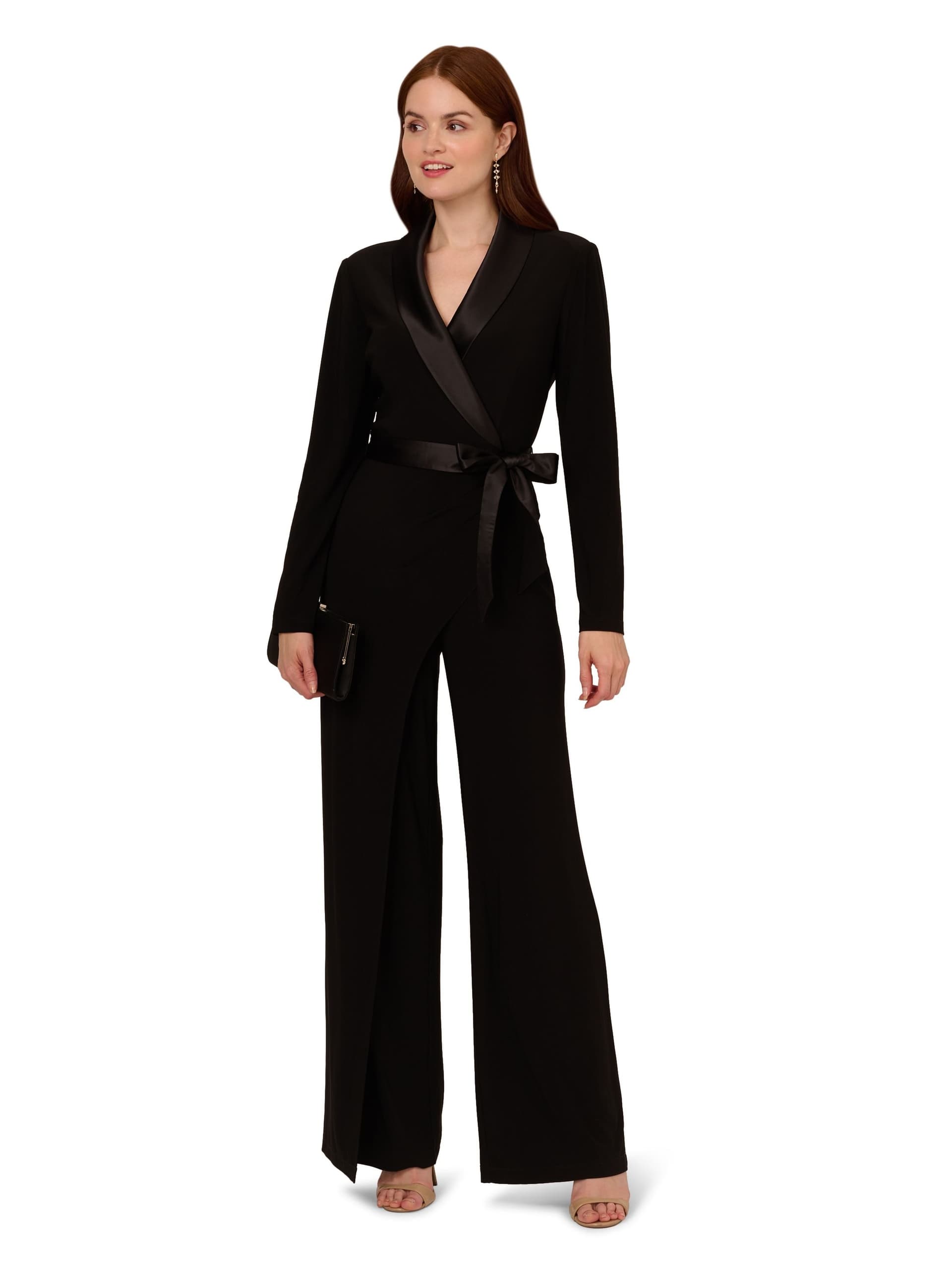 Adrianna Papell Adrianna Papell Women's Jersey Combo Tuxedo Jumpsuit in Black
