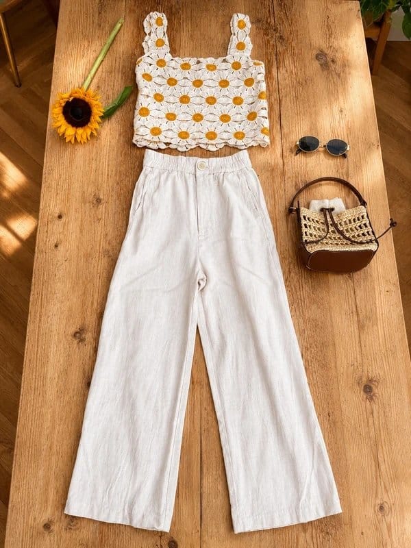 Stradivarius Stradivarius wide leg linen trousers smart office work cream oat petite short - 1