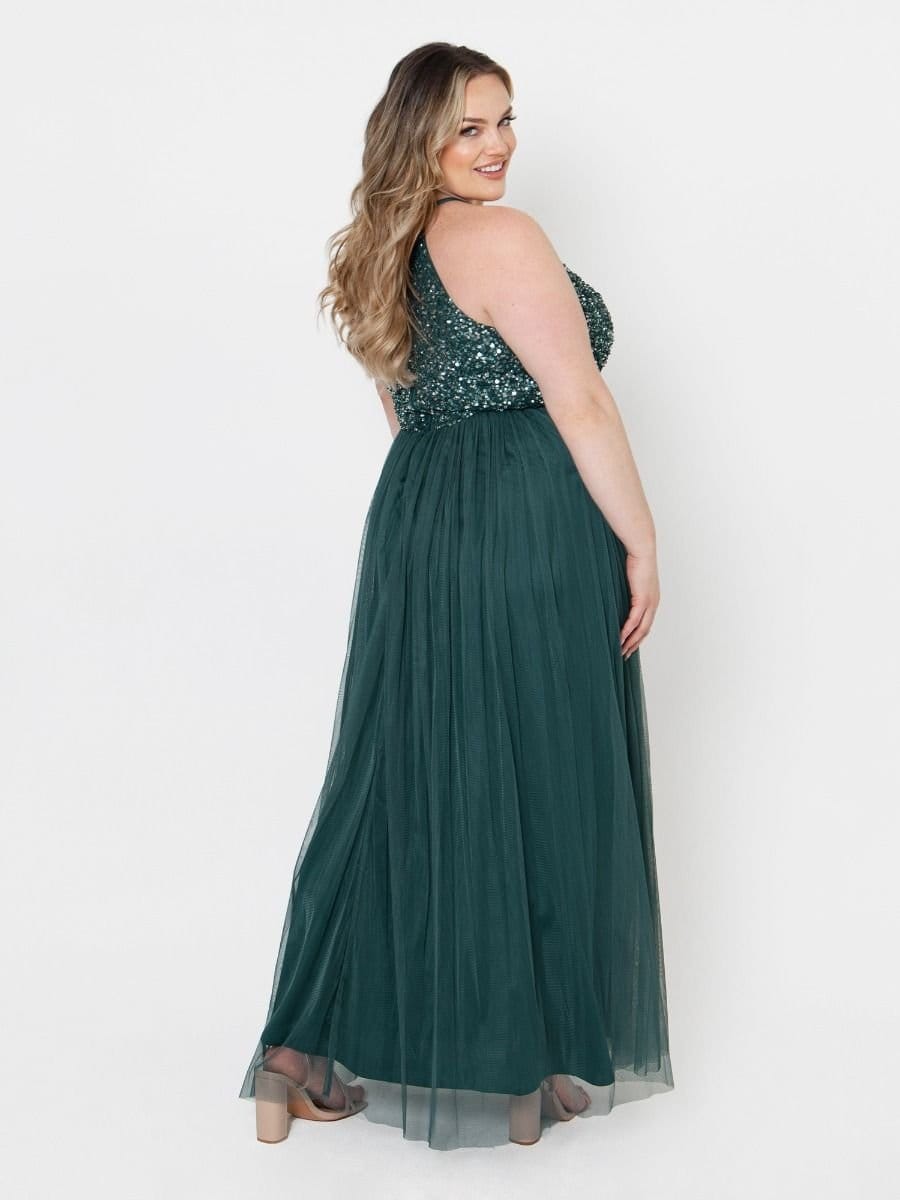 Maya Deluxe Maya Deluxe Women's Embellished Halter Neck Maxi Dress in Emerald - 4