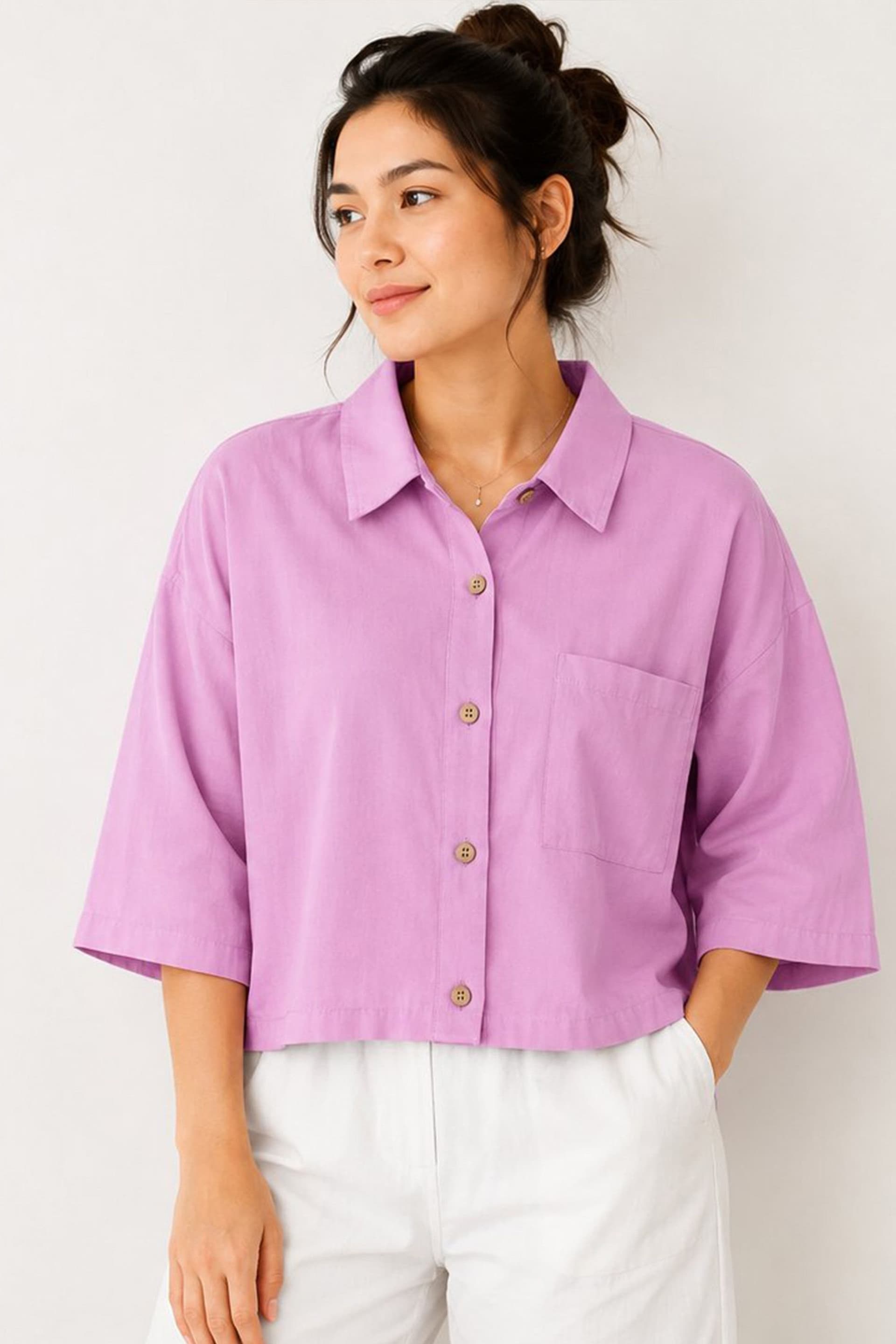 Gini London Gini London Women's Mauve Cotton Cropped Button Up Shirt