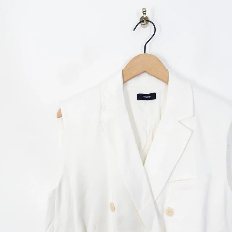Theory Theory Notch Lapel Double Breasted Linen Blend Waistcoat Size M/L Ivory White
