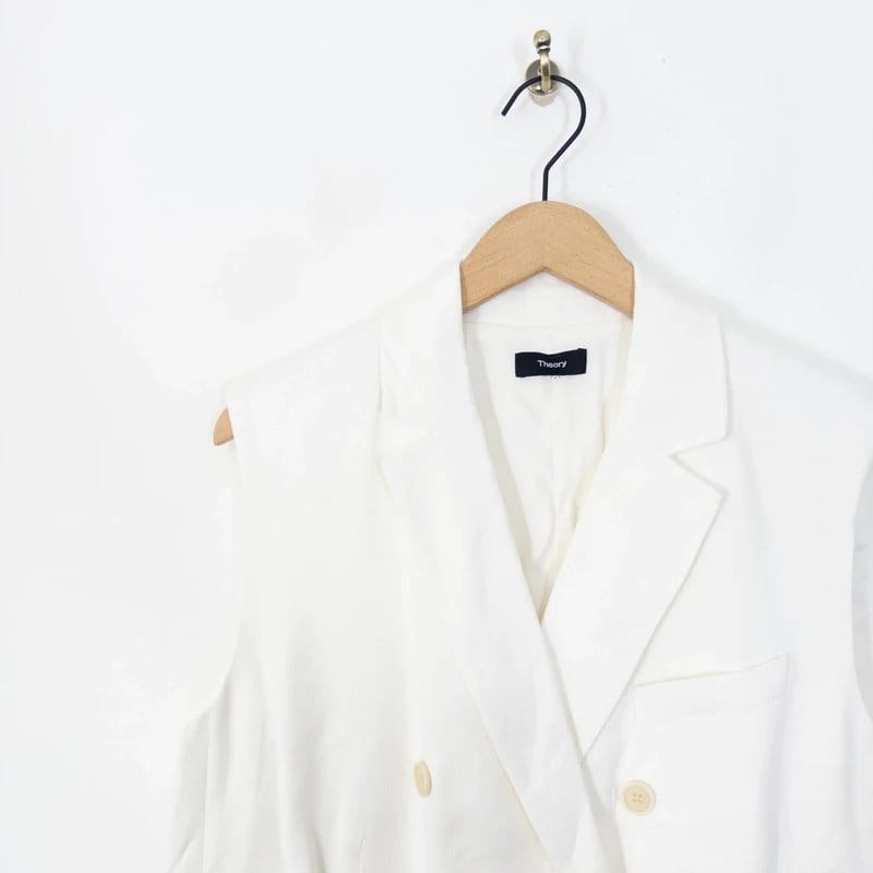 Theory Ivory White Linen Blend Waistcoat