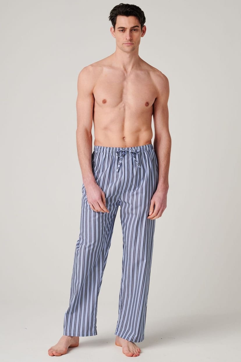 British Boxers British Boxers Men's "Navy Spark Stripe" Crisp Cotton Pyjama Trousers in Mid Navy - 1