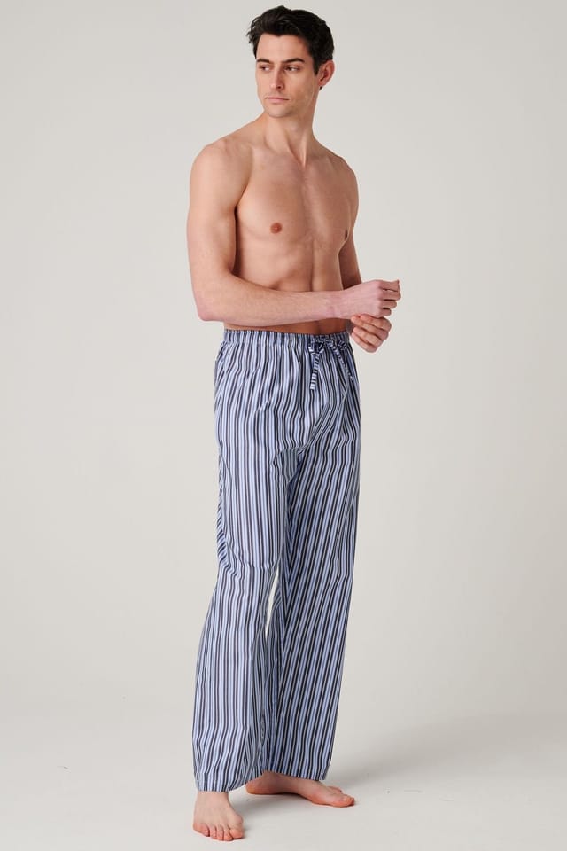 British Boxers British Boxers Men's "Navy Spark Stripe" Crisp Cotton Pyjama Trousers in Mid Navy - 2