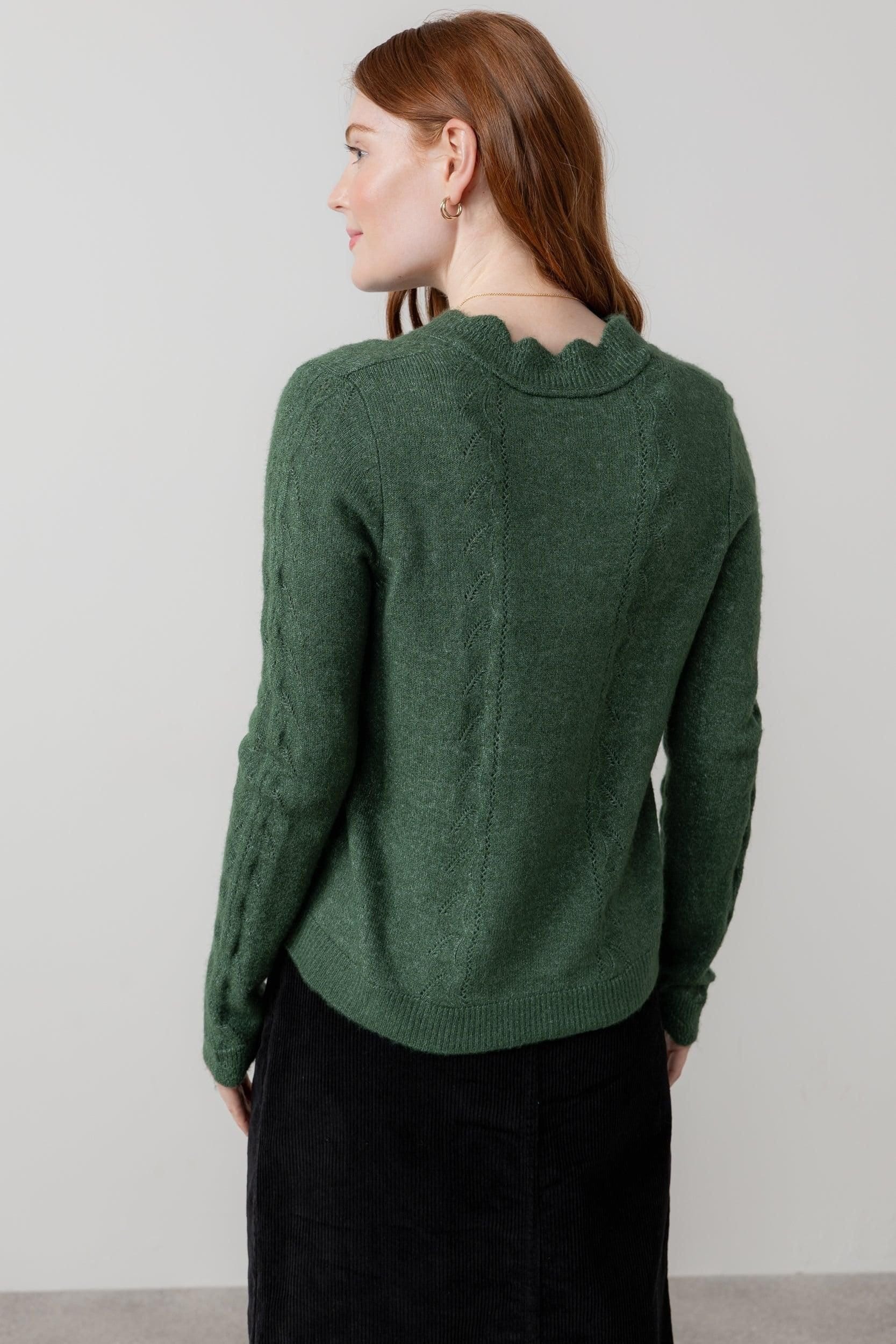 Lily & Me Lily & Me Women's Elise Tie Neck Blended yarn Pointelle Knit Jumper in Dark Green - 4