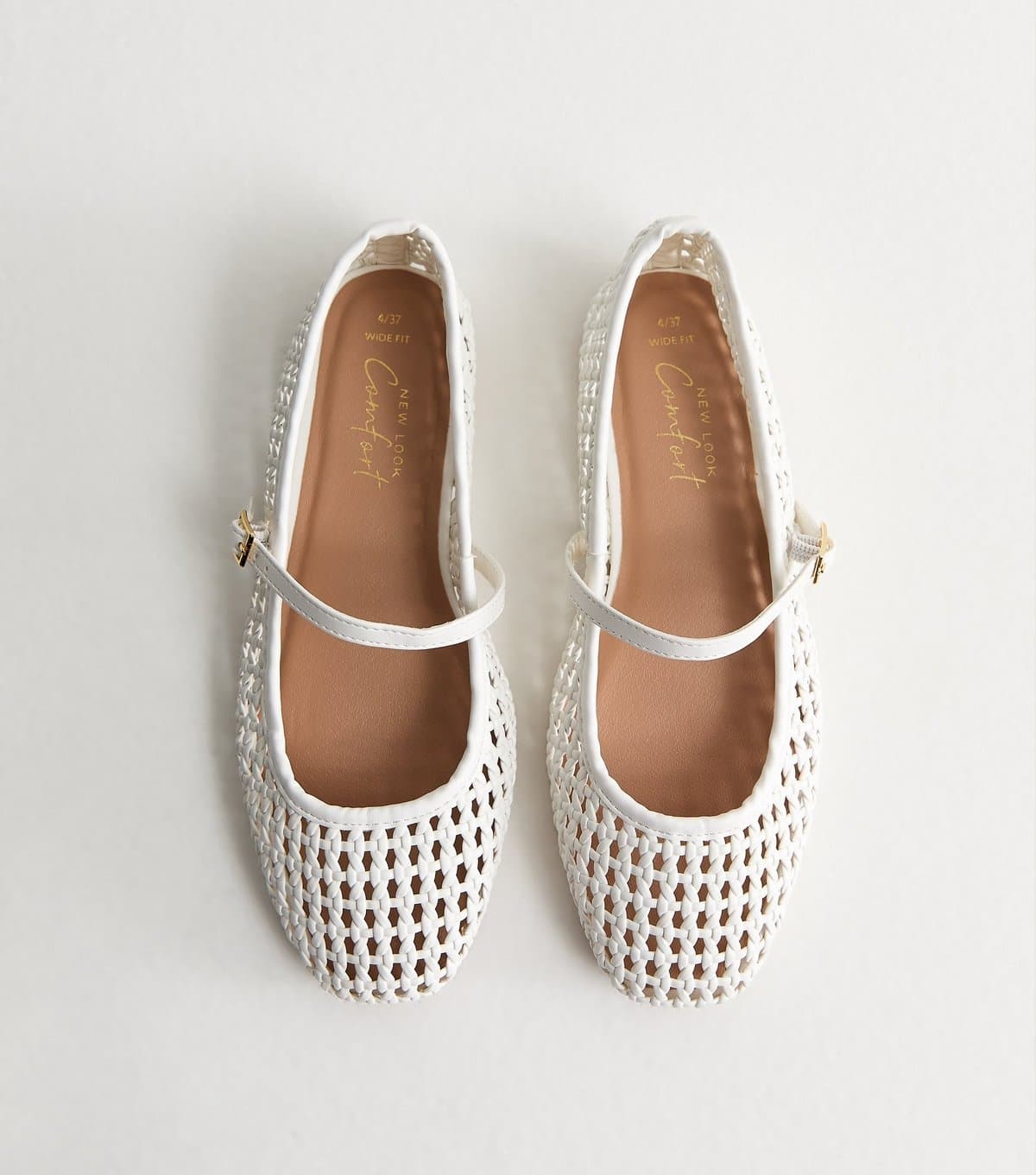 New Look Women's Wide Fit White Faux Leather Woven Mary Jane Pumps Vegan New Look