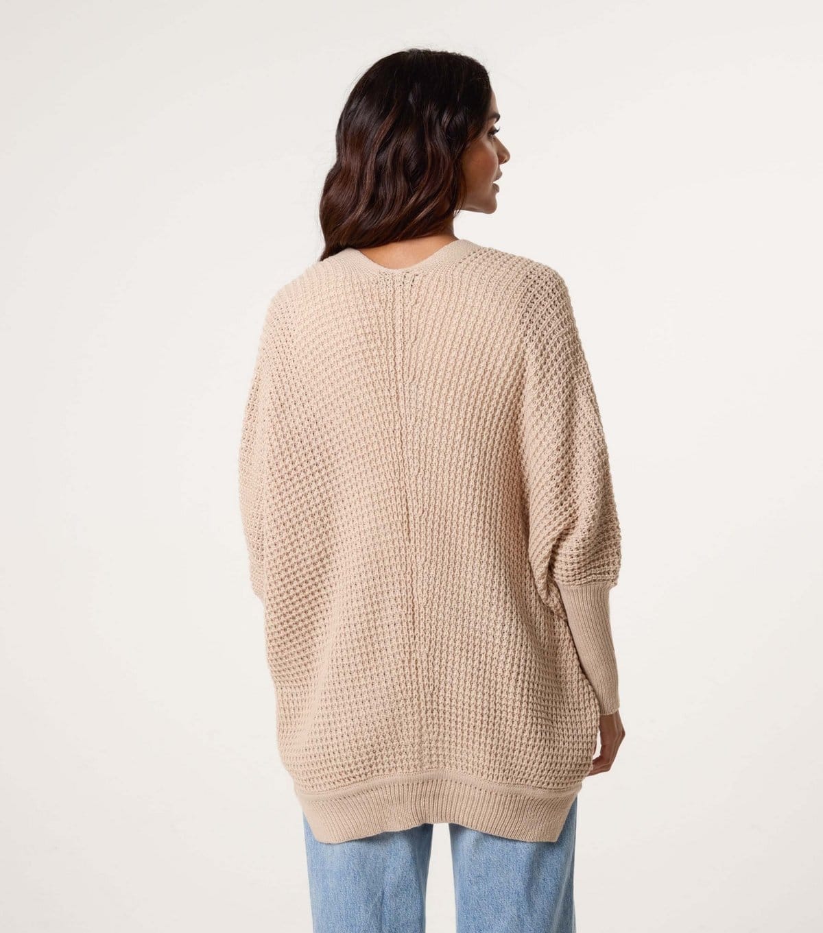 Blue Vanilla Women's Oatmeal Open Front Waffle Knit Cardigan Blue Vanilla New Look - 4