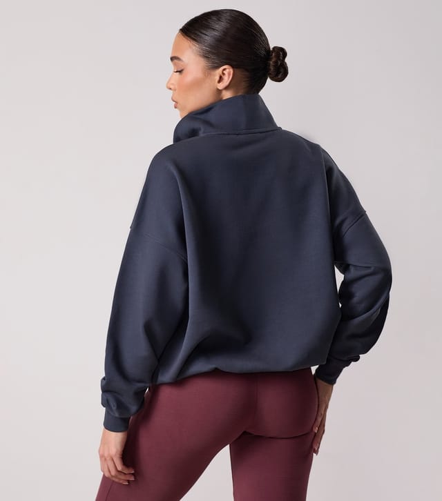 Gym King Women's Blue Compose Logo Appliqued Quarter Zip Sweatshirt Gym King New Look - 3