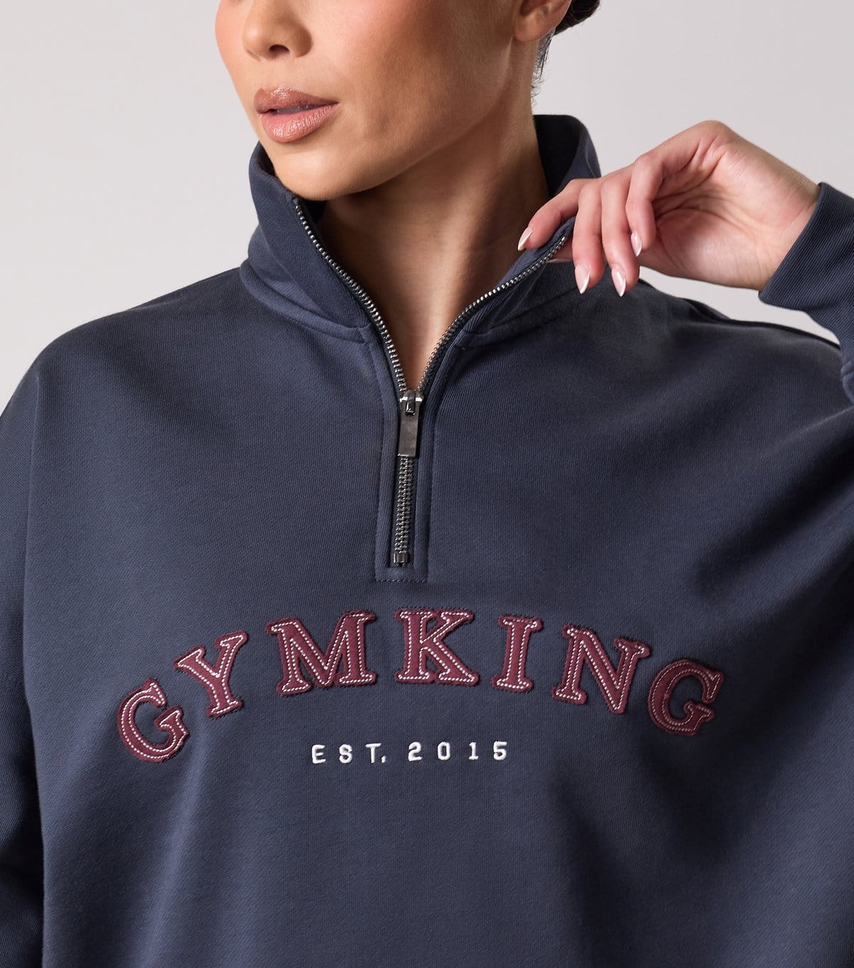 Gym King Women's Blue Compose Logo Appliqued Quarter Zip Sweatshirt Gym King New Look - 4