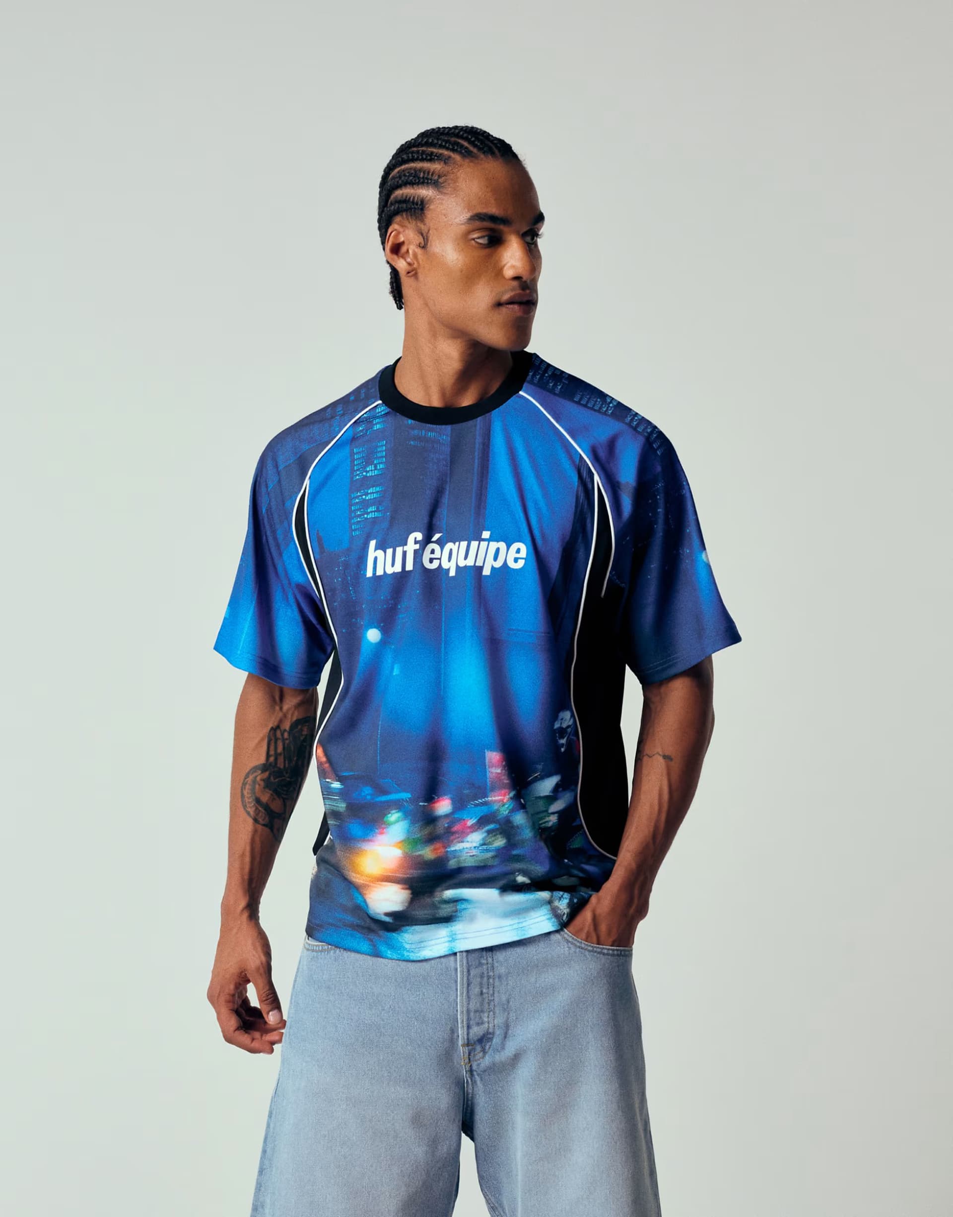 ASOS HUF motion graphic football jersey in blue multi