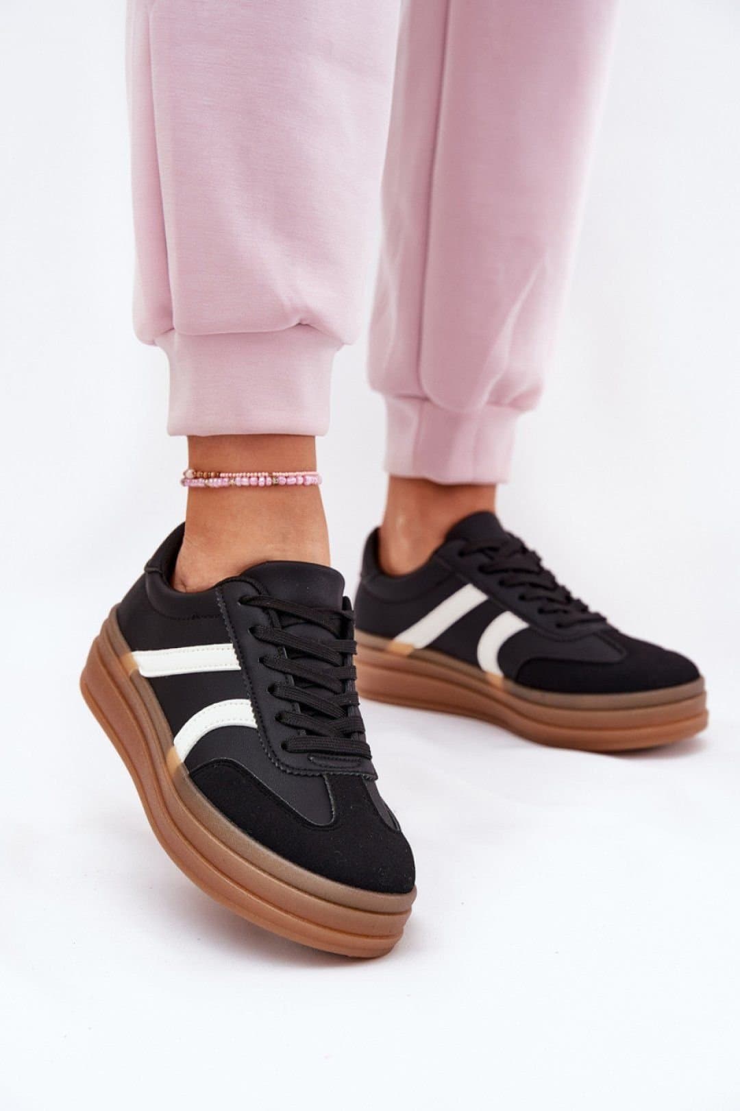 Love Lace Love Lace Women's Platform Sneakers with Rounded Toe & Cushioned Insole in Black
