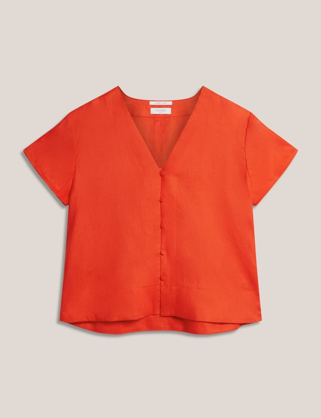 Hobbs London Hobbs London Women's Aurelia V-Neck Linen Top in Scarlet - 2