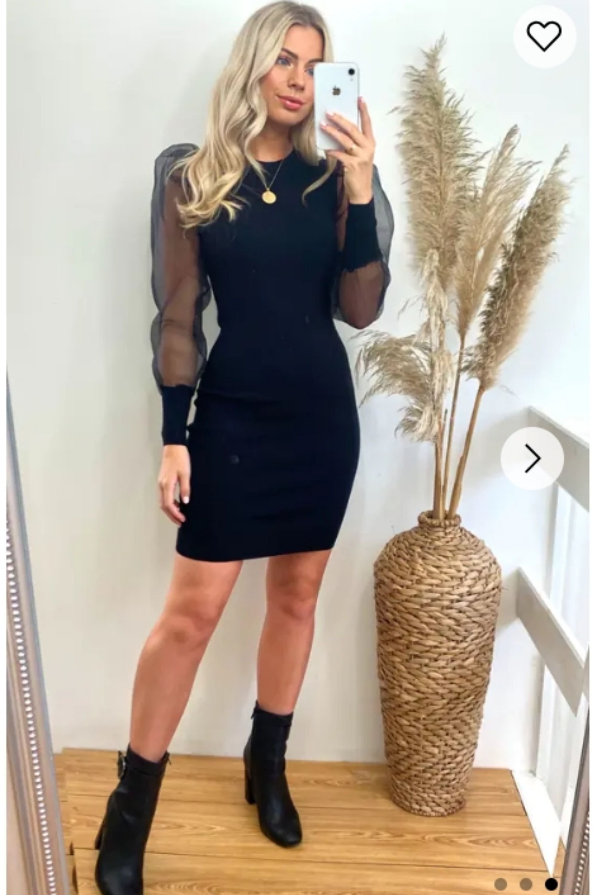 CY CY Women's Black Bodycon Mini Dress with Organza Sleeves - 2