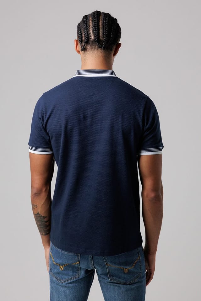 Firetrap Firetrap Men's Regular Fit Cotton Zip Polo Shirt with Gradient Stripes in Navy - 2