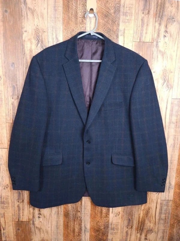 Vintage Navy Windowpane Wool Blend Blazer – Tailored Smart Jacket
