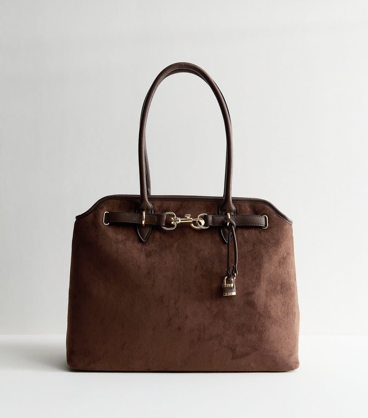 New Look Dark Brown Faux Suede Belted Tote Bag Vegan New Look