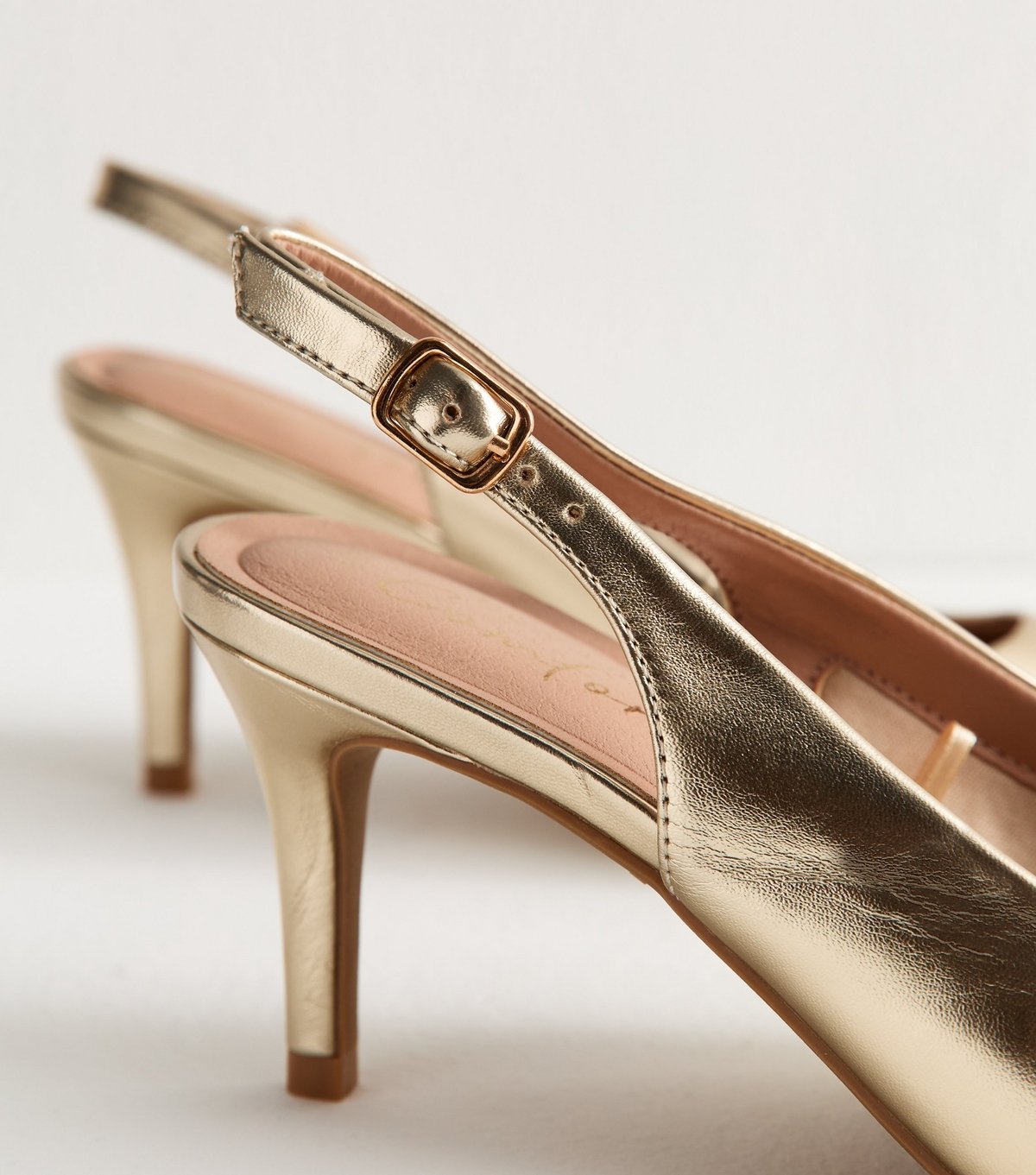 New Look Women's Gold Faux Leather Pointed Slingback Stiletto Heel Court Shoes Vegan New Look - 3
