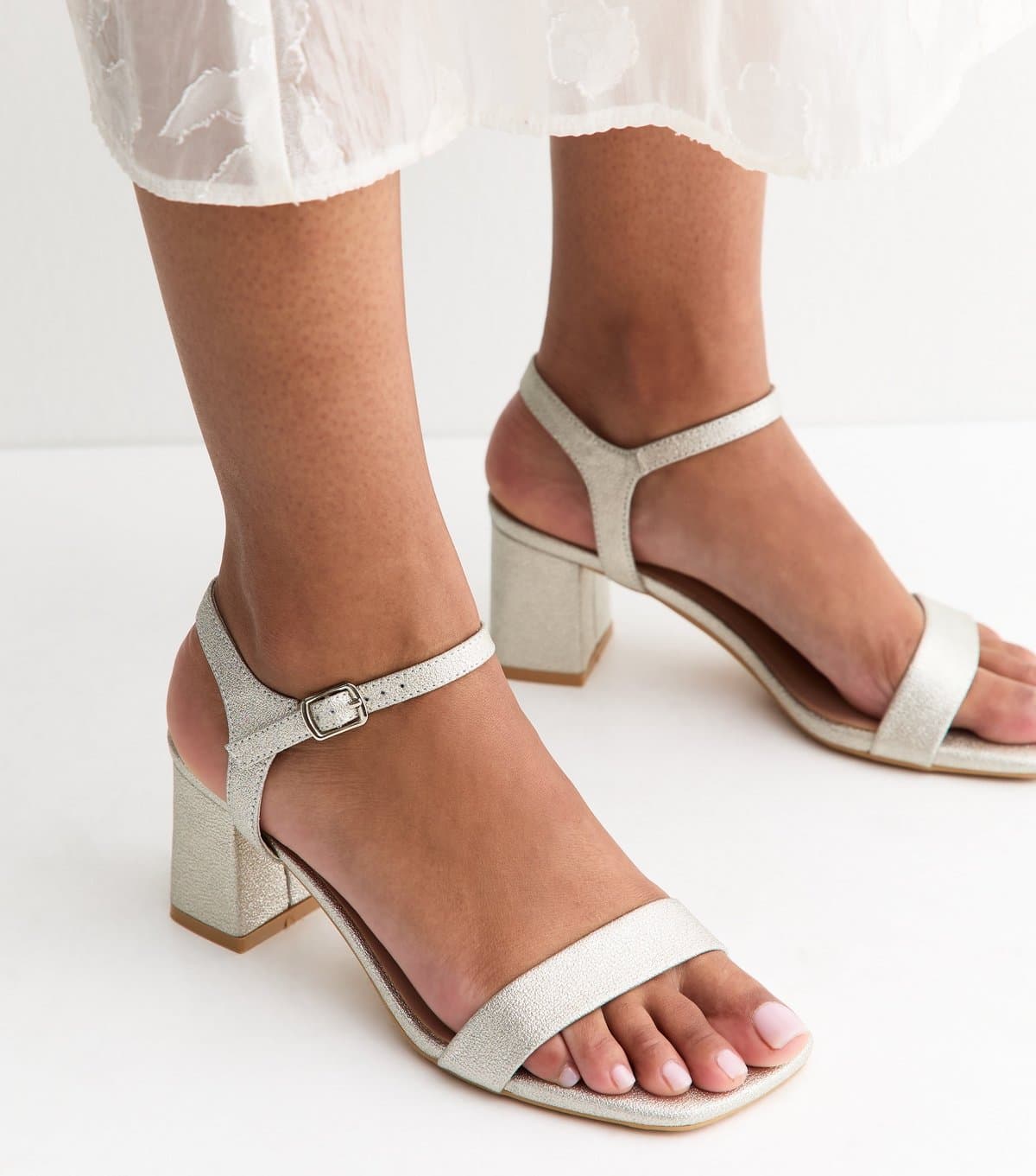New Look New Look Silver Shimmer Faux Leather Block Heel Sandals