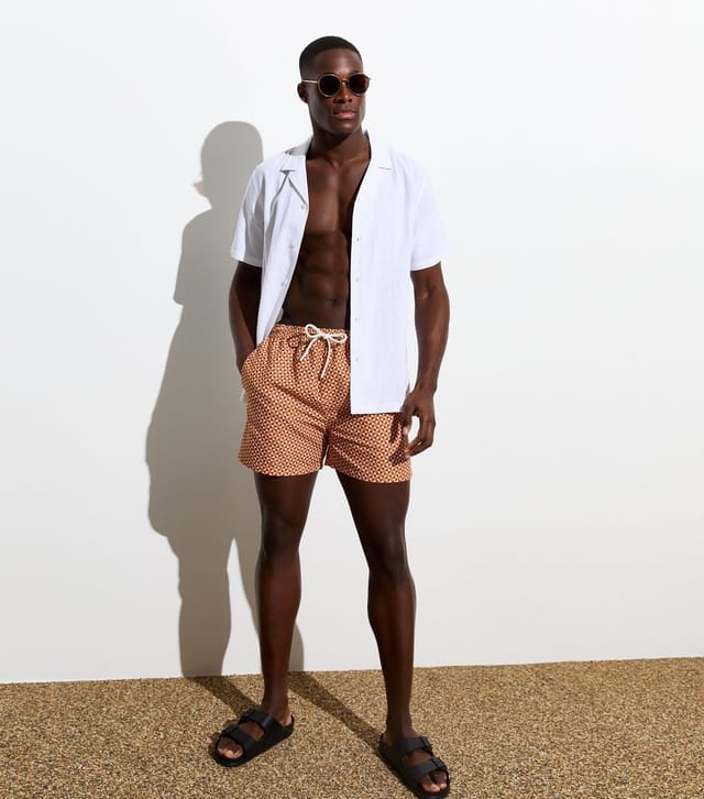 New Look Men's Rust Triangle Print Drawstring Swim Shorts New Look - 3