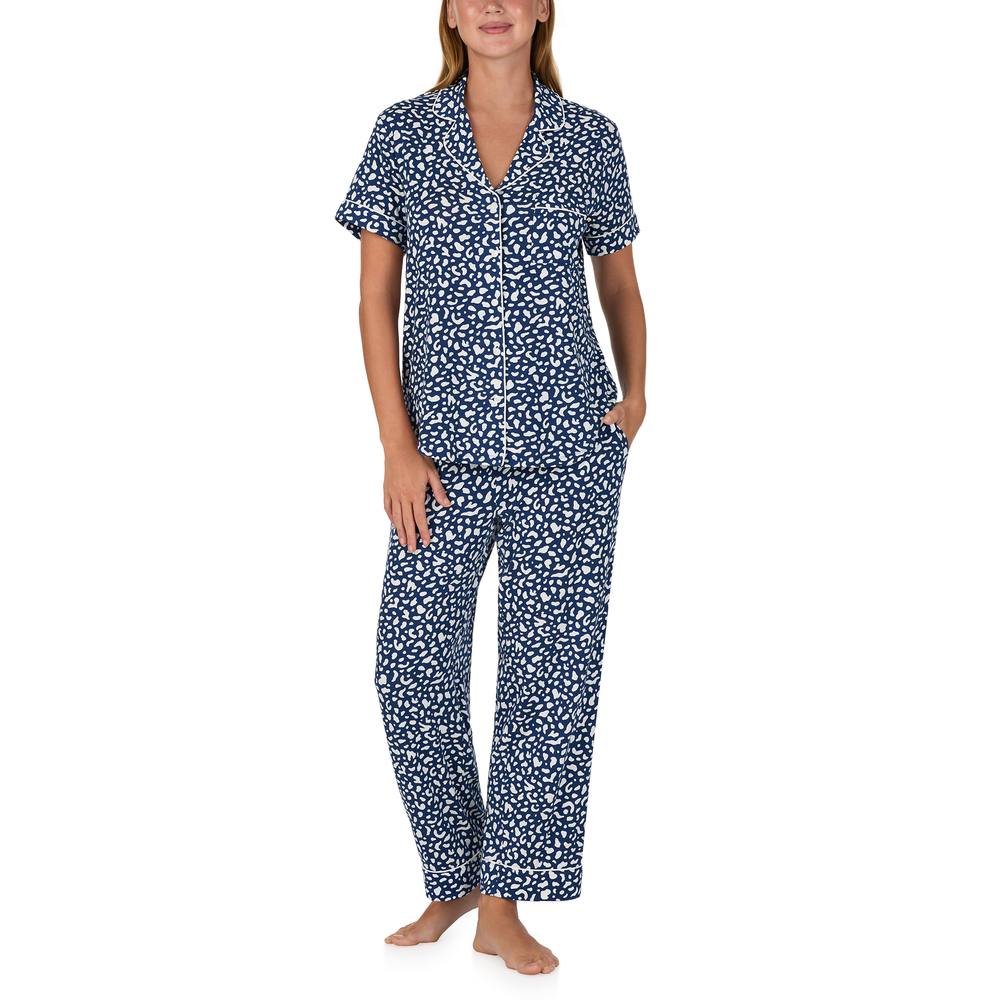 kate spade new york Kate Spade New York Women's KS new york short sleeve notch crop pj set in blue spot in Mid Navy - 2