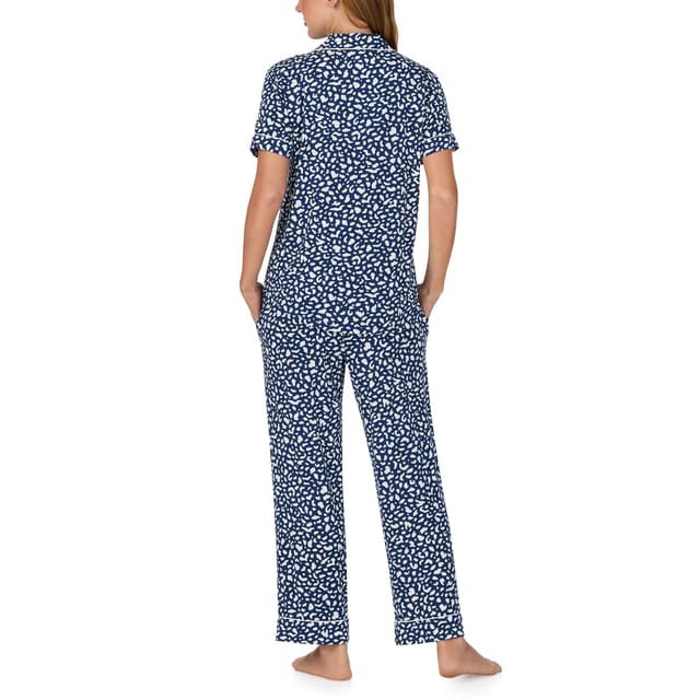 kate spade new york Kate Spade New York Women's KS new york short sleeve notch crop pj set in blue spot in Mid Navy - 2