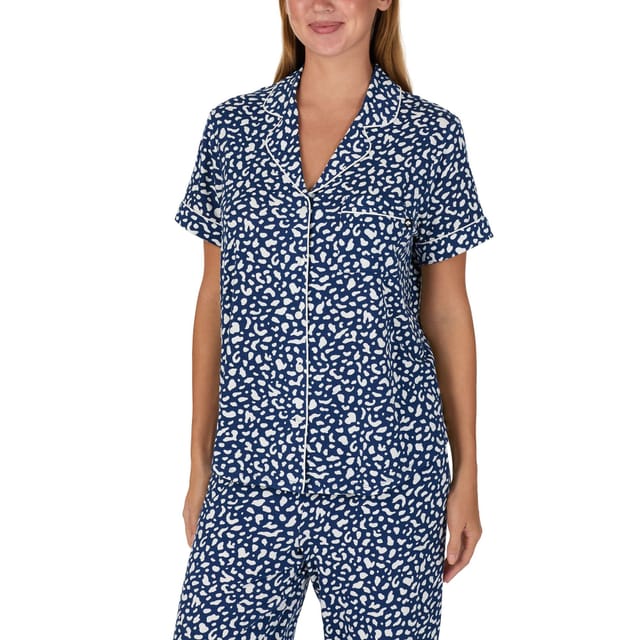 kate spade new york Kate Spade New York Women's KS new york short sleeve notch crop pj set in blue spot in Mid Navy - 3