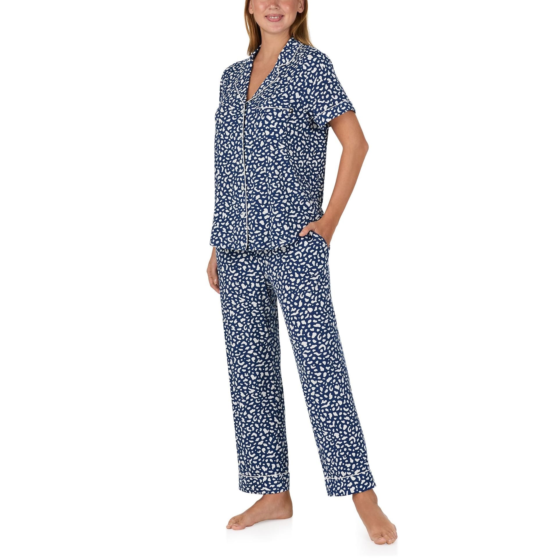 kate spade new york Kate Spade New York Women's KS new york short sleeve notch crop pj set in blue spot in Mid Navy - 4