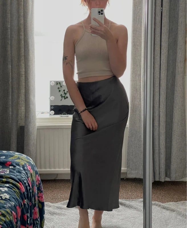 New Look Grey Satin Midi Skirt