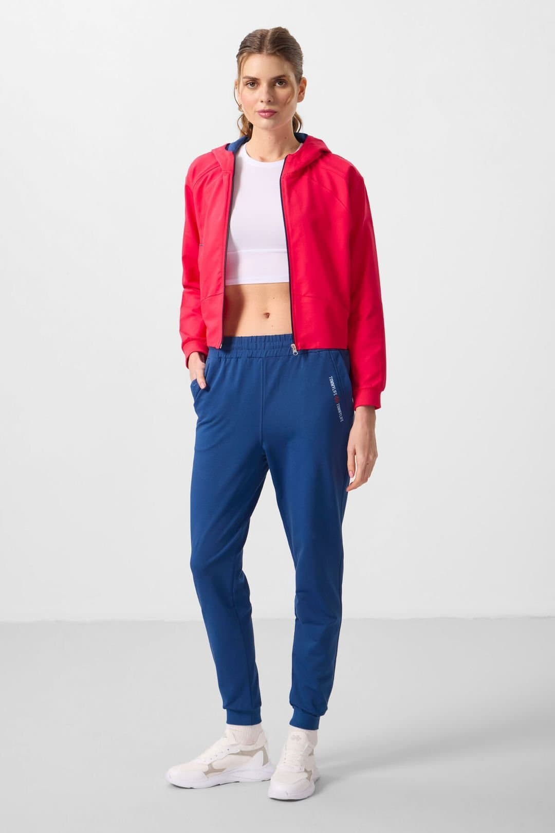 Tommy Life Tommy Life Women's Oversized Hooded Zip Sweatshirt & Pants Set in Bright Pink