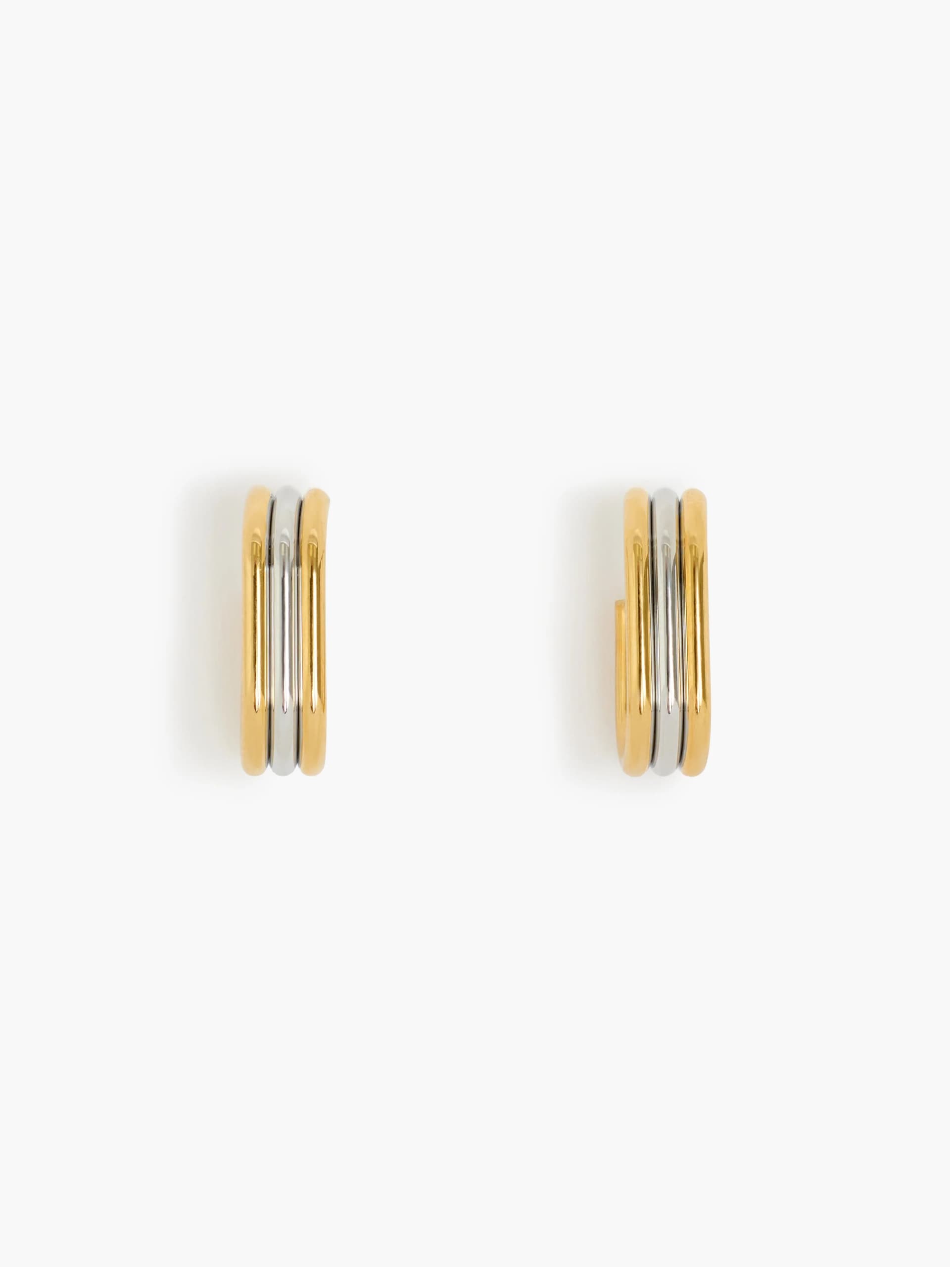 French Connection Two Tone Rows Hoop Earrings Warm Gold/silver