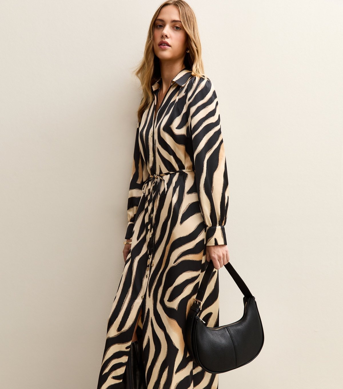 New Look Women's Black Satin Zebra Print Shirt Dress New Look - 2
